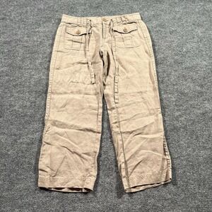 Juicy Couture Pants Petite Beige 100% Linen‎ Low Rise Capri Drawstring Y2K